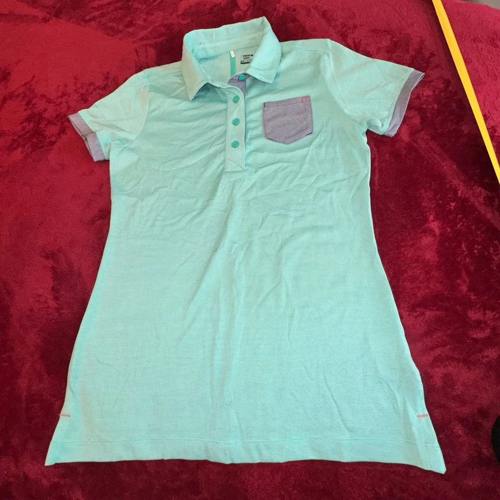 Nike Golf Sport Womens Dri-FIT‎ Polo Shirt Mint Green Stripe Pocket 518051-395 M
